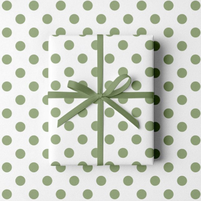 Papel De Regalo Patrón moderno de puntos de polka verde sabio (Sage Green White Polka Dots Pattern Wrapping Paper)