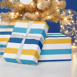 Papel De Regalo Patrón moderno de rayas amarillas blancas y azules