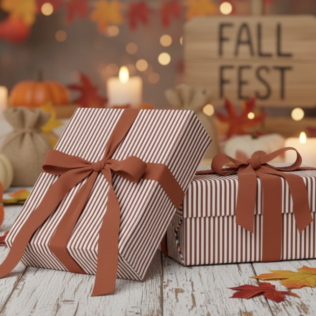 Papel De Regalo Patrón moderno de rayas de terracota (Modern & Classic Terracotta Wrapping Paper. Trendy Navy Blue & White Chic Stripes Pattern for Him.)