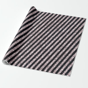Papel De Regalo Patrón moderno de rayas Purpurinas rosadas negras