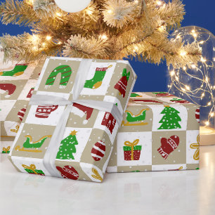 Papel De Regalo Patrón moderno de rejilla navideña festiva 