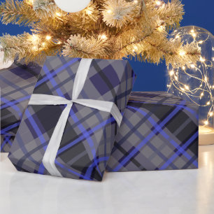 Papel De Regalo Patrón Moderno de Tartán Gris Azul Negro