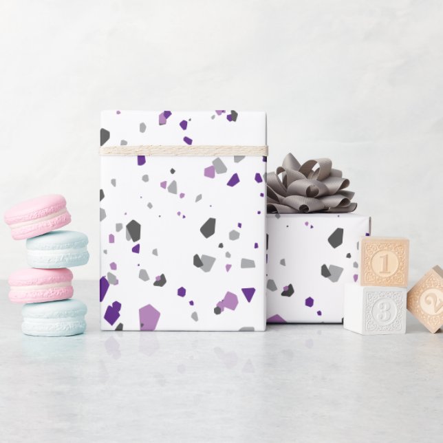 Papel De Regalo Patrón moderno de Terrazzo gris morado (Baby Shower)