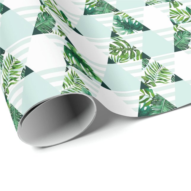 Papel De Regalo Patrón moderno de triángulos tropicales verde de l (Esquina del rollo)