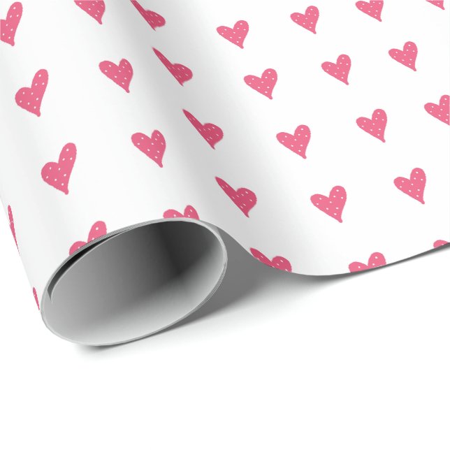 Papel De Regalo Patrón moderno del corazón rosado en blanco (Esquina del rollo)