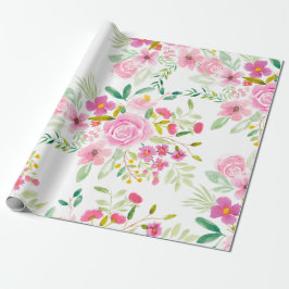 Papel De Regalo Patrón moderno giratorio rosa verde floral de acua