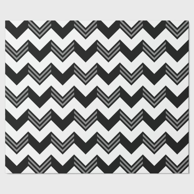 Papel De Regalo Patrón moderno negro, gris, zigzag blanco (Costura)
