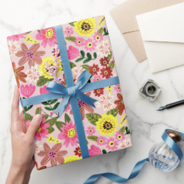 Papel De Regalo Patrón moderno rosado de primavera de verano flora