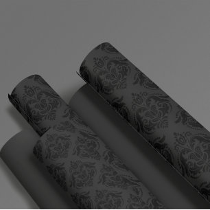 Papel De Regalo Patrón Monocromático Negro de Damasco Floral