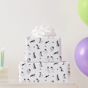Papel De Regalo Patrón monocromo de los pingüinos de corte