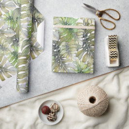 Papel De Regalo Patrón Monstera Palm Pastel Tropical