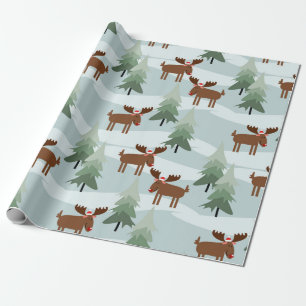 Papel De Regalo Patrón Moose de los Navidades Cuadros