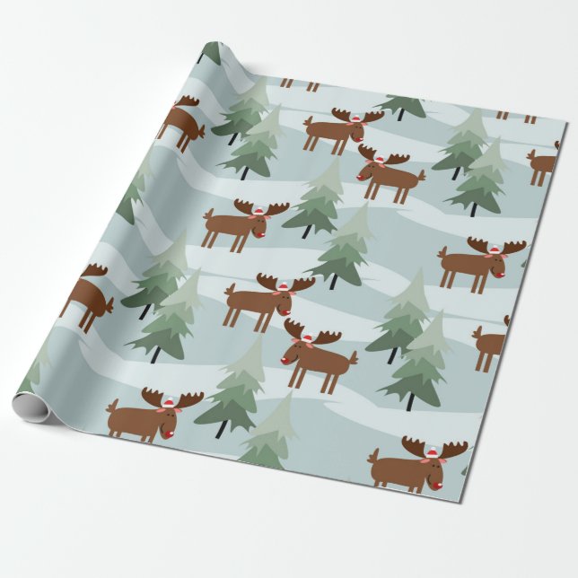 Papel De Regalo Patrón Moose de los Navidades Cuadros (Desenrollado)