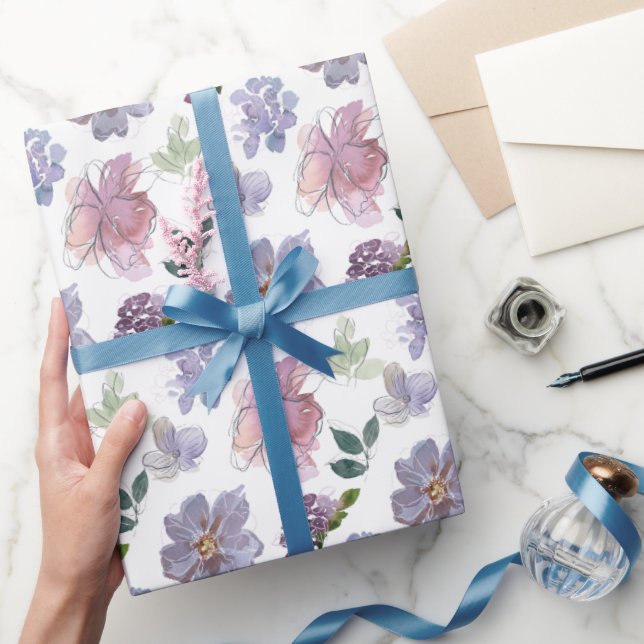 Papel De Regalo Patrón morado floral (Regalar)