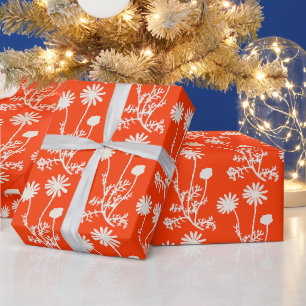 Papel De Regalo Patrón Naranja de Daisies Silvestres Botánicos Flo