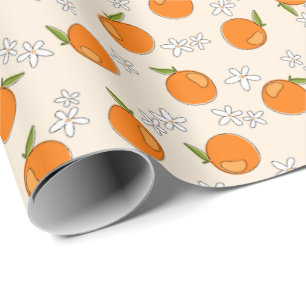 Papel De Regalo Patrón Naranja y flor