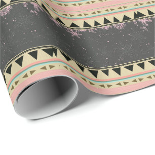 Papel De Regalo Patrón nativo americano   Copos de nieve rosados