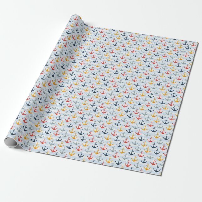 Papel De Regalo Patrón náutico con anclas (Desenrollado)