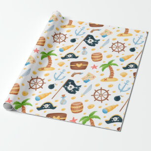 Papel De Regalo Patrón Náutico Temático Pirata Cuto 