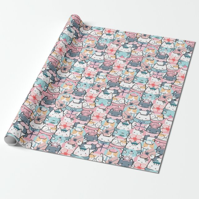 Papel De Regalo Patrón navidad De Gatos Adorables Graciosos, Regal (Desenrollado)