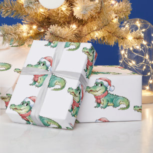 Papel De Regalo Patrón navideño de caimanes y cocodrilos de moda 