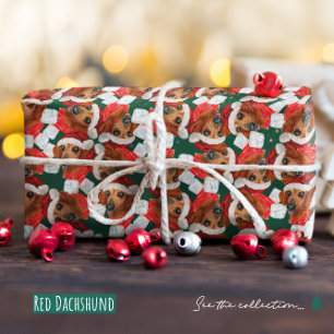 Papel De Regalo Patrón Navideño de Dachshund Rojo Adorable