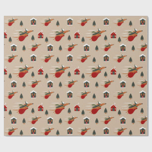 Papel De Regalo Patrón Navideño de Dachshund Volador