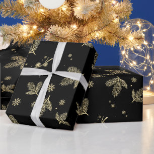 Papel De Regalo Patrón navideño de hoja de oro y copo de nieve