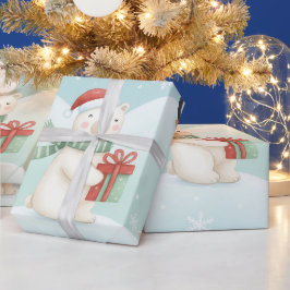 Papel De Regalo Patrón Navideño de Osos Polares y Pingüinos Adorab
