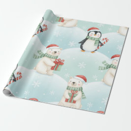 Papel De Regalo Patrón Navideño de Osos Polares y Pingüinos Adorab