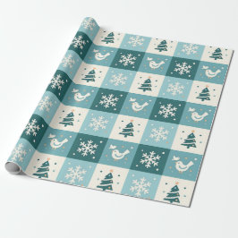 Papel De Regalo Patrón navideño de pájaros lindos y copos de nieve