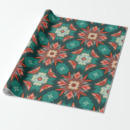 Papel De Regalo Patrón Navideño Explosión de Poinsettia Retro