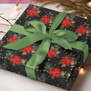 Papel De Regalo Patrón Navideño Floral de Invierno de Poinsettia R
