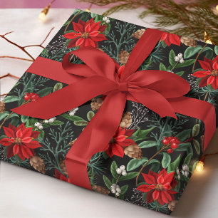 Papel De Regalo Patrón Navideño Floral de Invierno de Poinsettia R