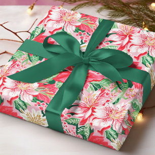 Papel De Regalo Patrón Navideño Floral Invernal Colorido y Elegant