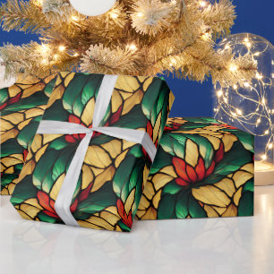 Papel De Regalo Patrón navideño floral naranja claro y rojo