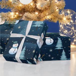 Papel De Regalo Patrón Navideño Invernal Azul y Blanco Lindo