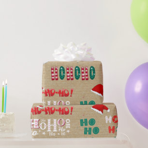 Papel De Regalo Patrón Navideño Kraft Vintage Ho Ho Ho