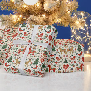 Papel De Regalo Patrón navideño popular escandinavo rojo y verde