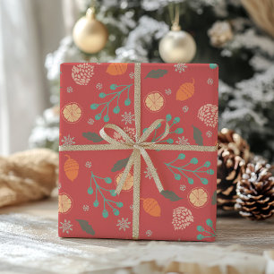 Papel De Regalo Patrón Navideño Rústico de la Naturaleza