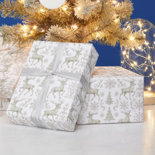 Papel De Regalo Patrón navideño rústico moderno de plata/blanco