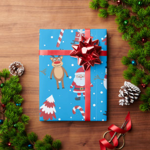 Papel De Regalo Patrón Navideño Santa Reno Muñeco de Nieve