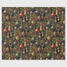 Papel De Regalo Patrón navideño vintage verde oscuro rico sin cost