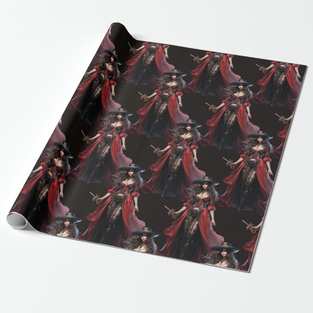 Papel De Regalo patrón negro de lady Pirate (Desenrollado)