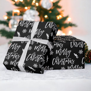 Papel De Regalo Patrón negro de mistletoe de copo de nieve navideñ