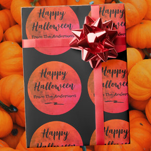 Papel De Regalo Patrón negro y Naranja de luna llena Feliz Hallowe