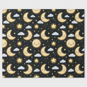 Papel De Regalo Patrón nocturno de luna y estrellas lindo