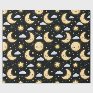 Papel De Regalo Patrón nocturno de luna y estrellas lindo