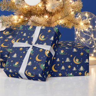 Papel De Regalo Patrón nocturno de Navidades mágicos