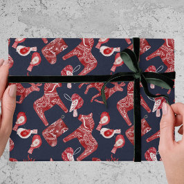 Papel De Regalo Patrón nórdico escandinavo Folk Dala Caballo Navid
